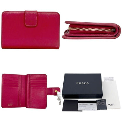 Prada Bifold Wallet Pink Peonia Folding Leather