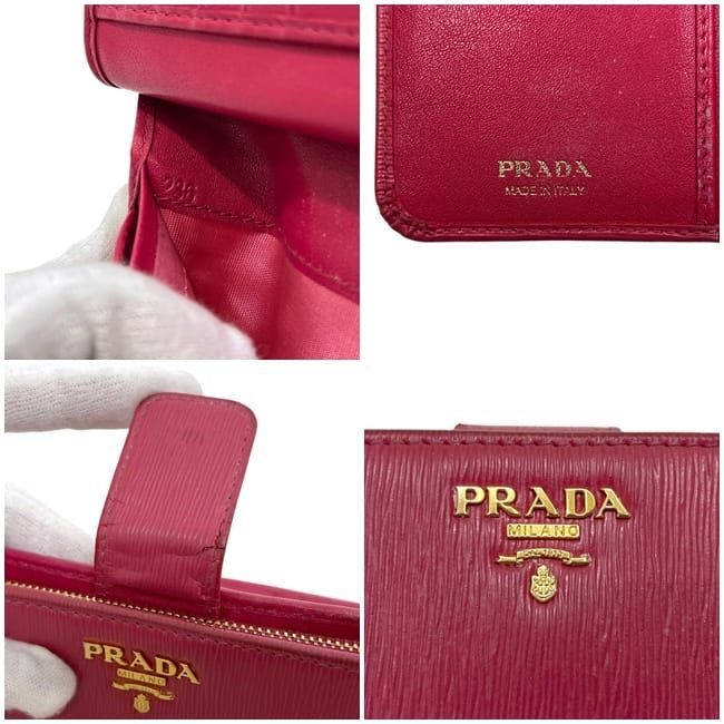 Prada Bifold Wallet Pink Peonia Folding Leather