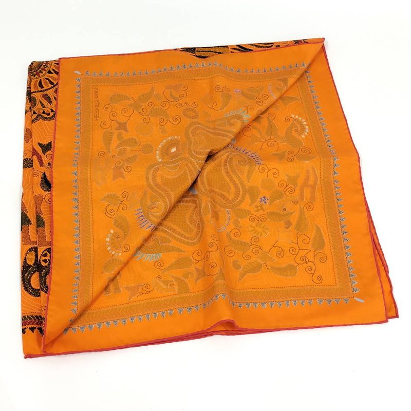 Hermes Carre 90 Scarf Kantha Silk Orange