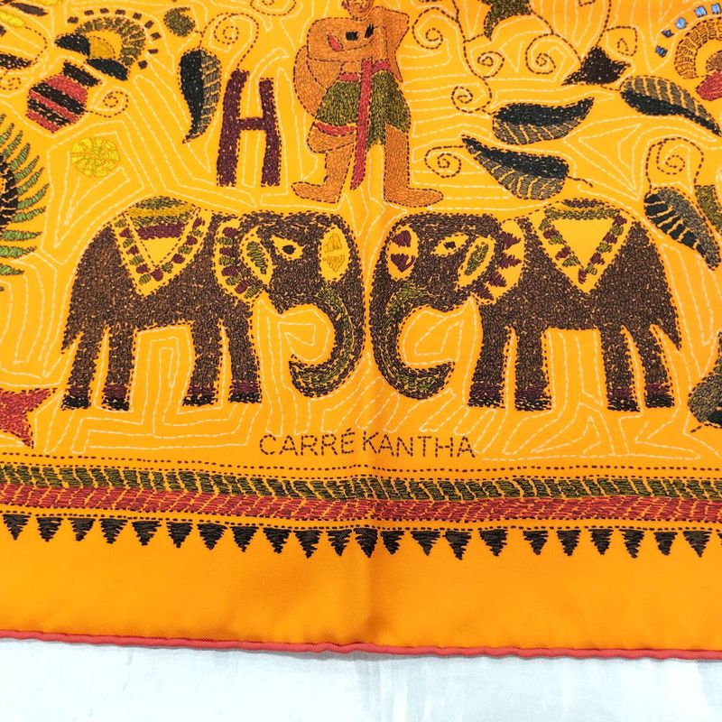 Hermes Carre 90 Scarf Kantha Silk Orange