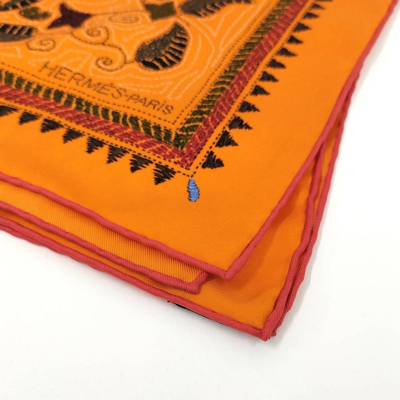 Hermes Carre 90 Scarf Kantha Silk Orange
