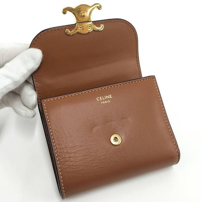 Celine Compact Wallet Small Triomphe Leather Brown Gold