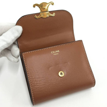 Celine Compact Wallet Small Triomphe Leather Brown Gold