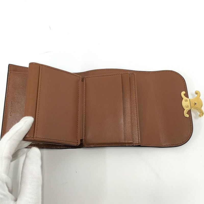 Celine Compact Wallet Small Triomphe Leather Brown Gold