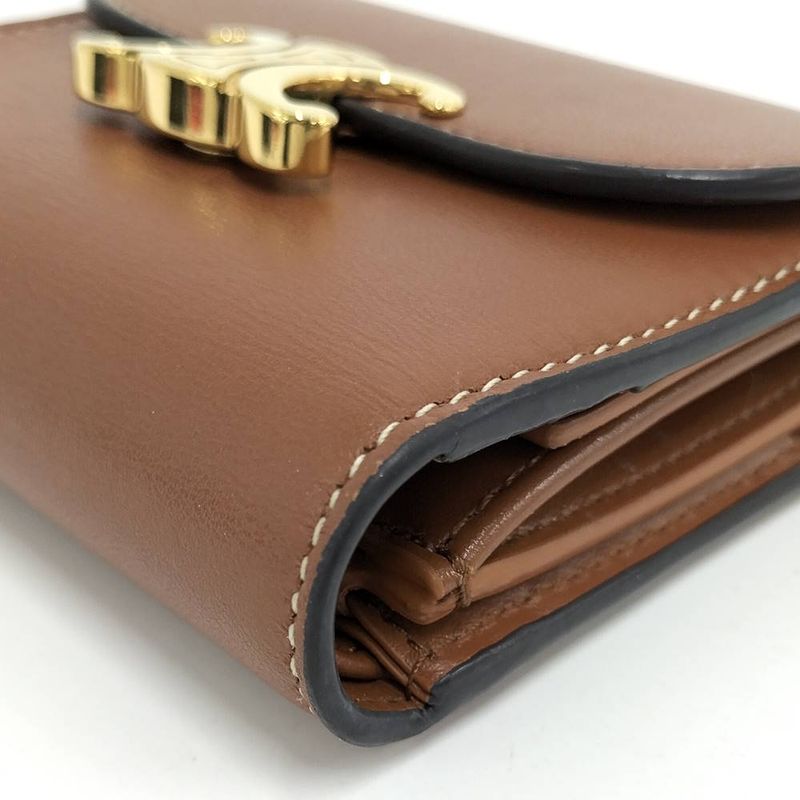 Celine Compact Wallet Small Triomphe Leather Brown Gold