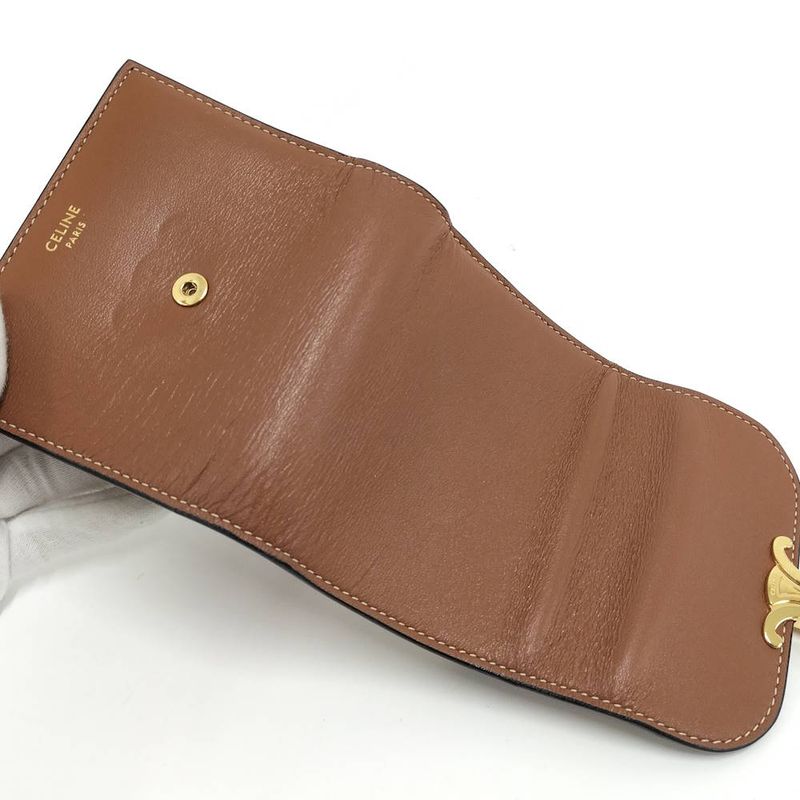 Celine Compact Wallet Small Triomphe Leather Brown Gold