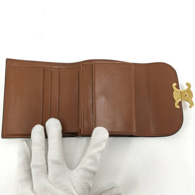 Celine Compact Wallet Small Triomphe Leather Brown Gold