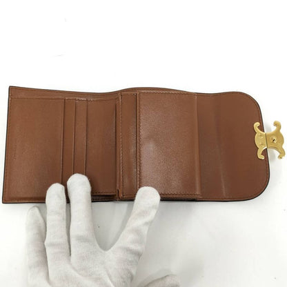 Celine Compact Wallet Small Triomphe Leather Brown Gold