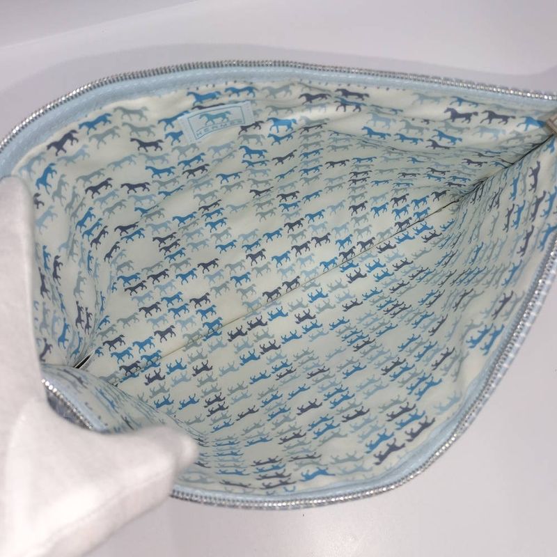 Hermes Caval Flat Pouch GM Canvas Light Blue Loafer