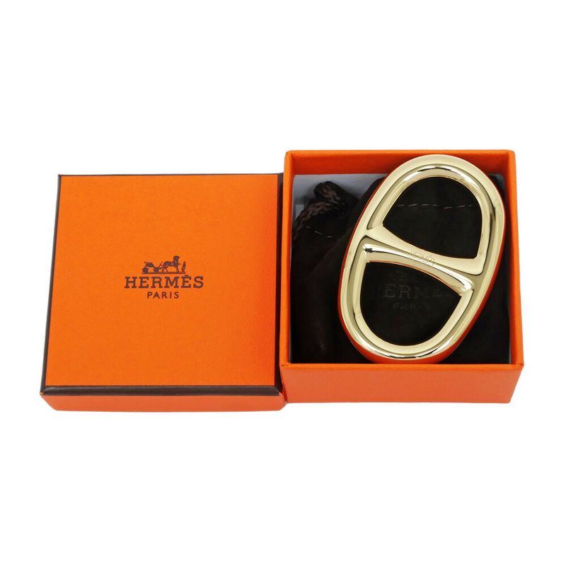 Hermes Scarf Ring Chaine D'ancre Perma Brass Gold Color Necklace Style Pendant