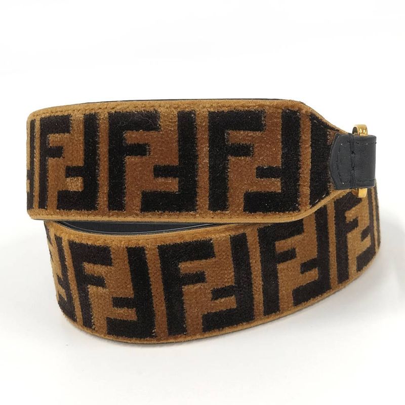 Fendi Shoulder Strap Fflogo Velour Brown
