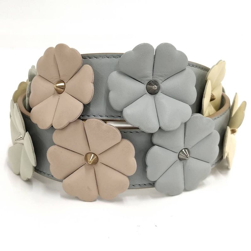 Fendi Shoulder Strap Flower Leather Gray Multicolor