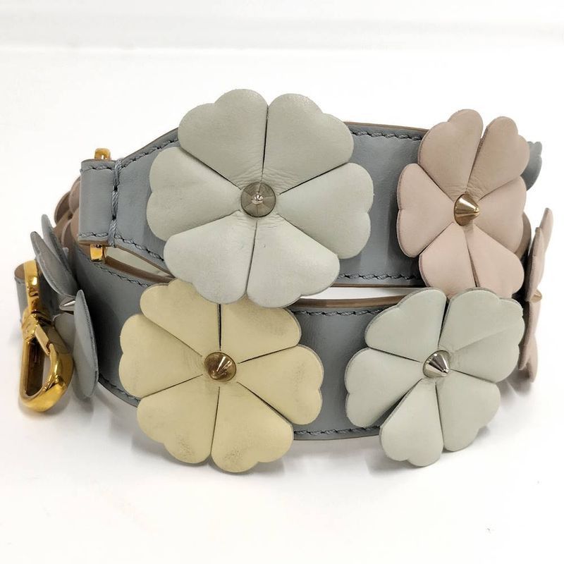 Fendi Shoulder Strap Flower Leather Gray Multicolor