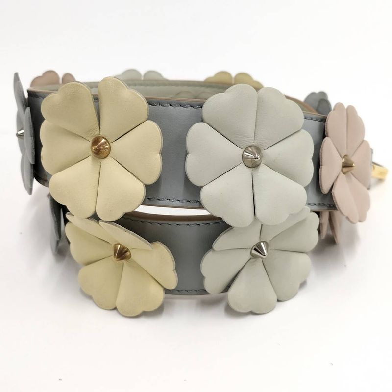 Fendi Shoulder Strap Flower Leather Gray Multicolor