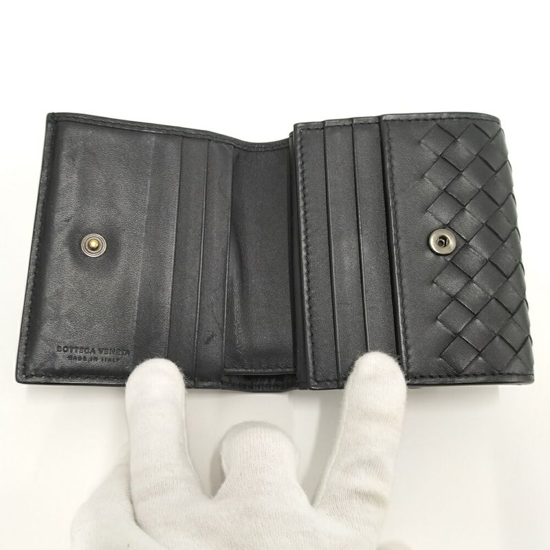 Bottega Veneta Bifold Wallet Intrecciato Leather Black