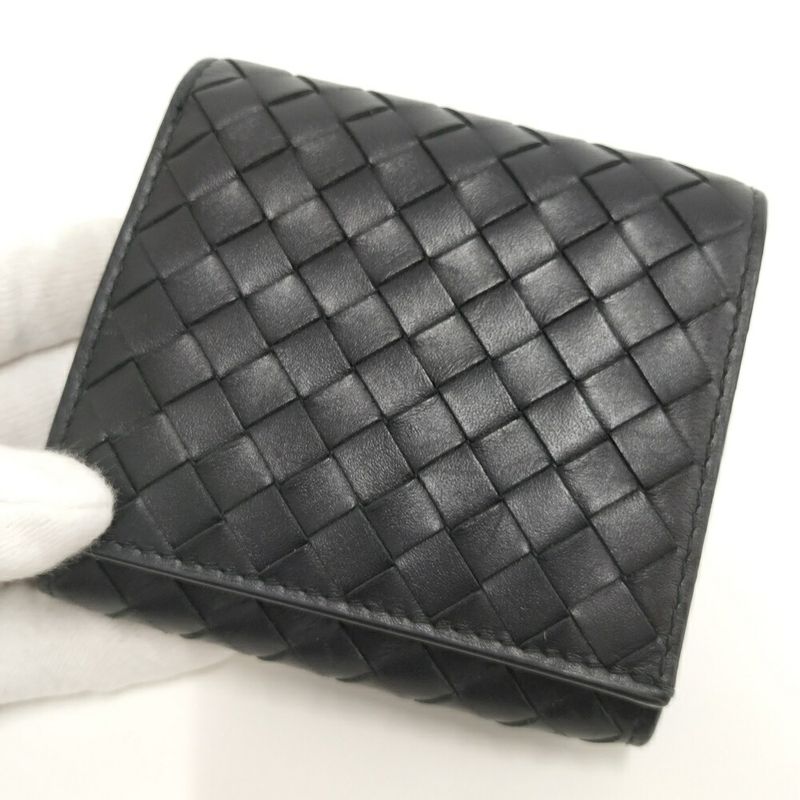 Bottega Veneta Bifold Wallet Intrecciato Leather Black
