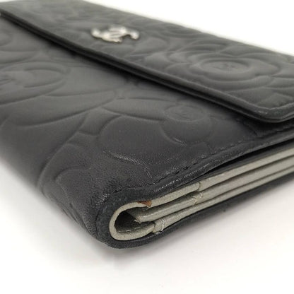 Chanel Camellia Bifold Wallet Leather Black