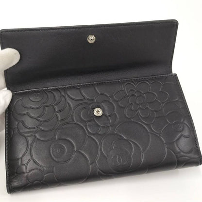 Chanel Camellia Bifold Wallet Leather Black