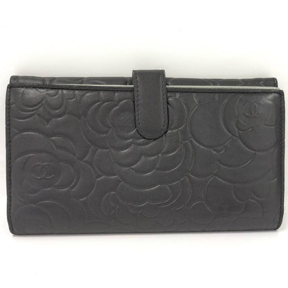 Chanel Camellia Bifold Wallet Leather Black