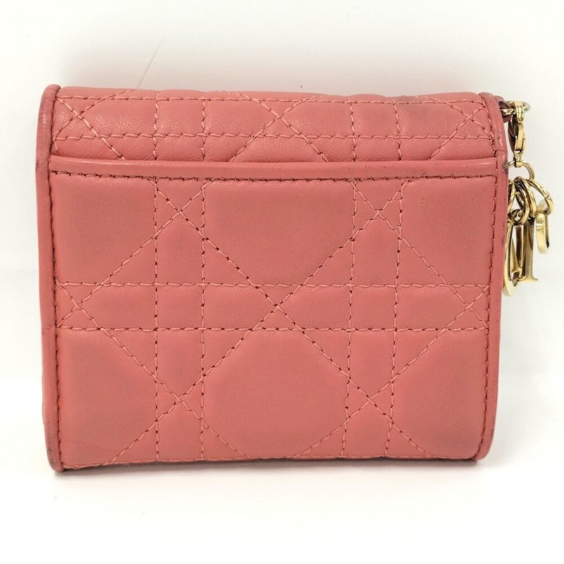 Dior Trifold Wallet Lady Lotus Leather Pink Coral