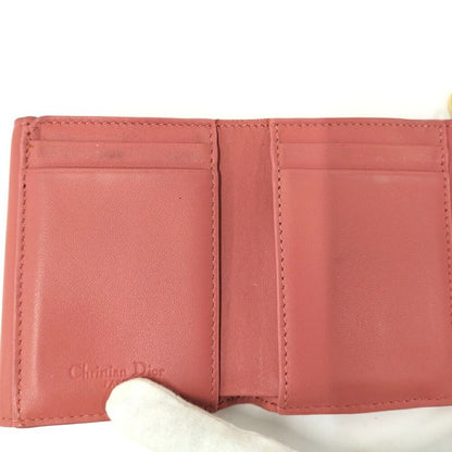 Dior Trifold Wallet Lady Lotus Leather Pink Coral