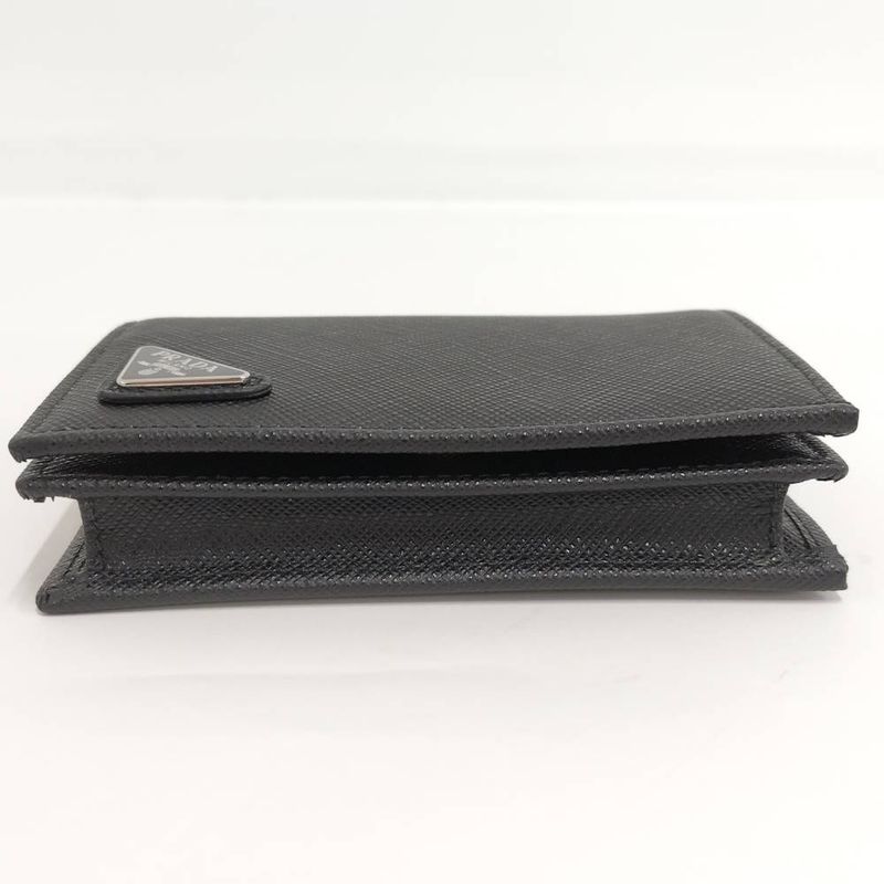 Prada Compact Wallet Bifold Triangle Logo Saffiano Leather Black