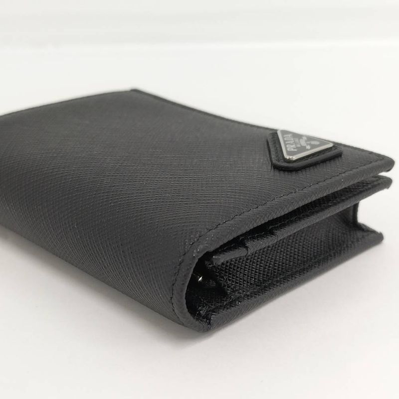 Prada Compact Wallet Bifold Triangle Logo Saffiano Leather Black