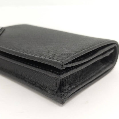Prada Compact Wallet Bifold Triangle Logo Saffiano Leather Black