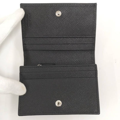 Prada Compact Wallet Bifold Triangle Logo Saffiano Leather Black