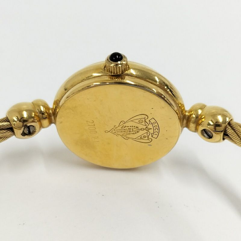 Gucci Bangle Watch SS Quartz Gold Plated Black Dial