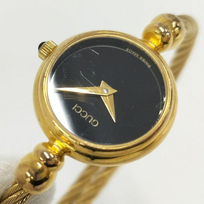 Gucci Bangle Watch SS Quartz Gold Plated Black Dial