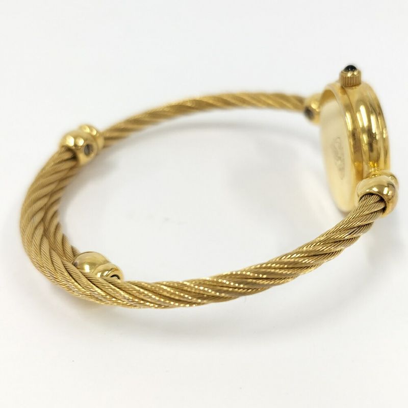 Gucci Bangle Watch SS Quartz Gold Plated Black Dial