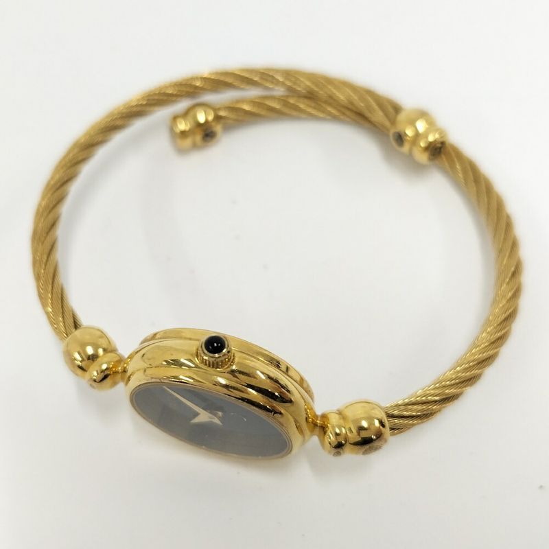 Gucci Bangle Watch SS Quartz Gold Plated Black Dial