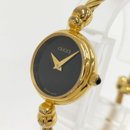 Gucci Bangle Watch SS Quartz Gold Plated Black Dial