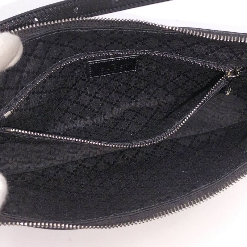 Gucci Lunetta Small Cross Sherry Line Leather Black Shoulder Bag