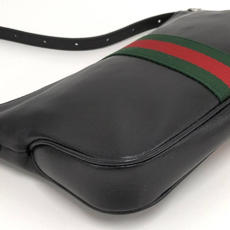 Gucci Lunetta Small Cross Sherry Line Leather Black Shoulder Bag