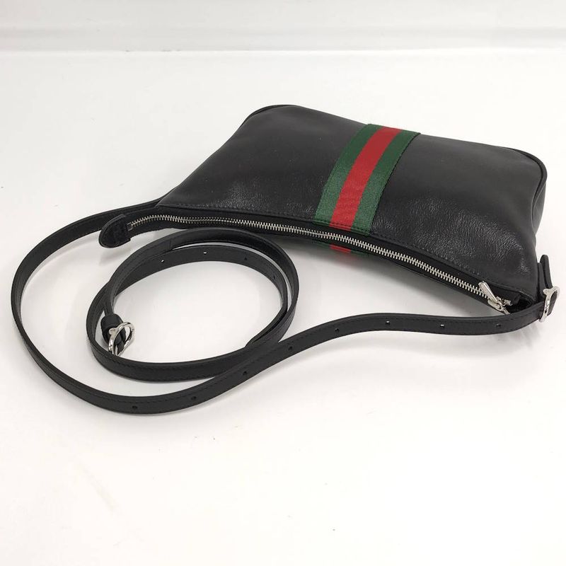 Gucci Lunetta Small Cross Sherry Line Leather Black Shoulder Bag