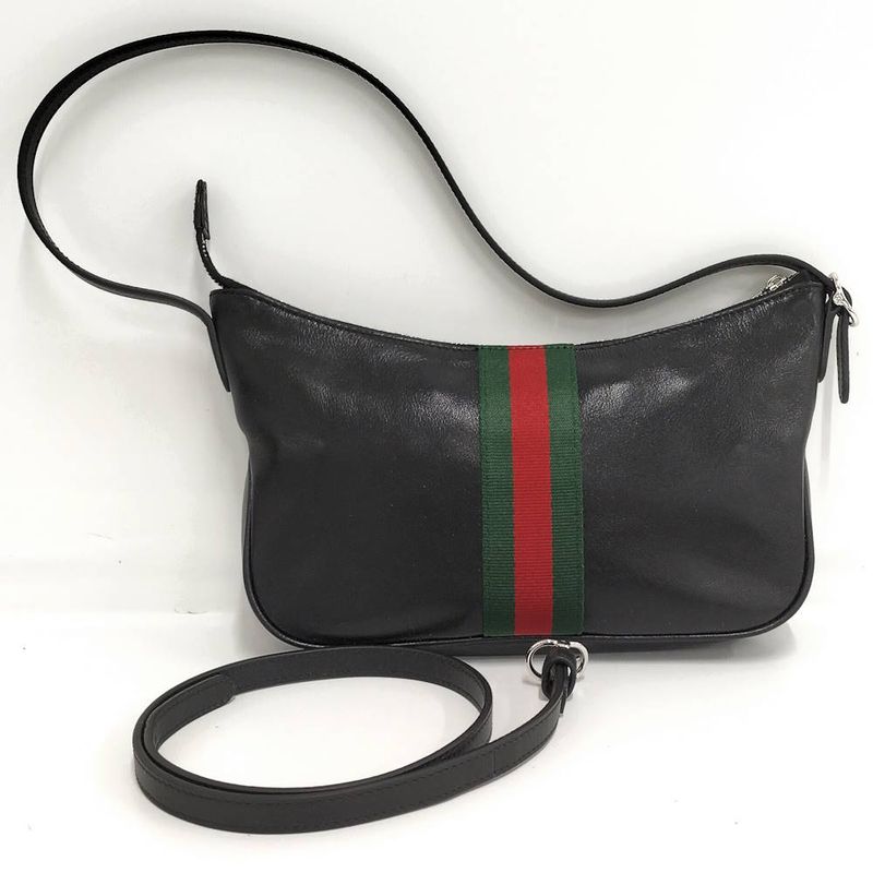 Gucci Lunetta Small Cross Sherry Line Leather Black Shoulder Bag