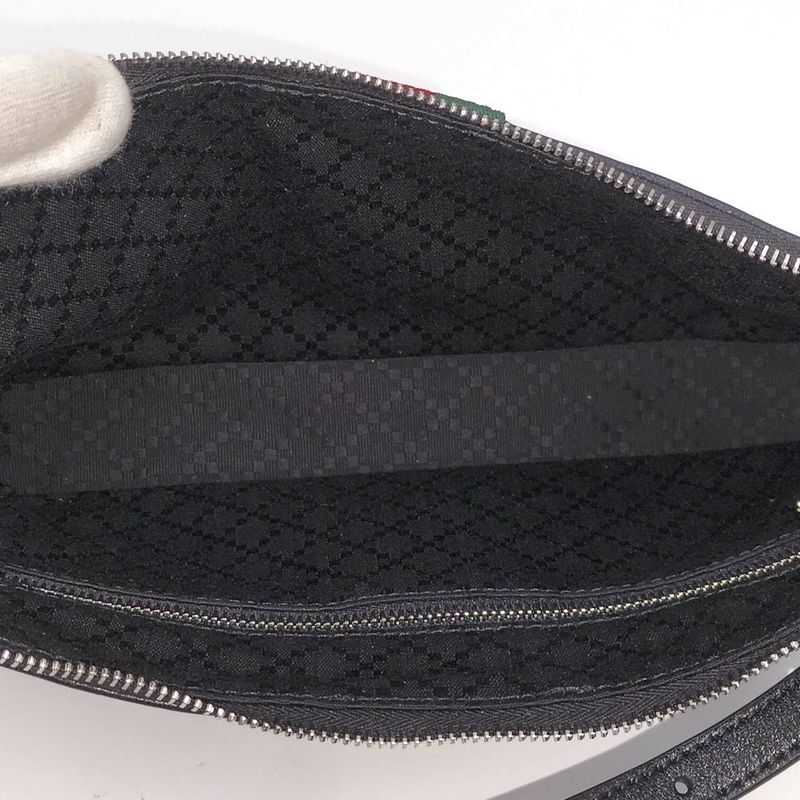 Gucci Lunetta Small Cross Sherry Line Leather Black Shoulder Bag