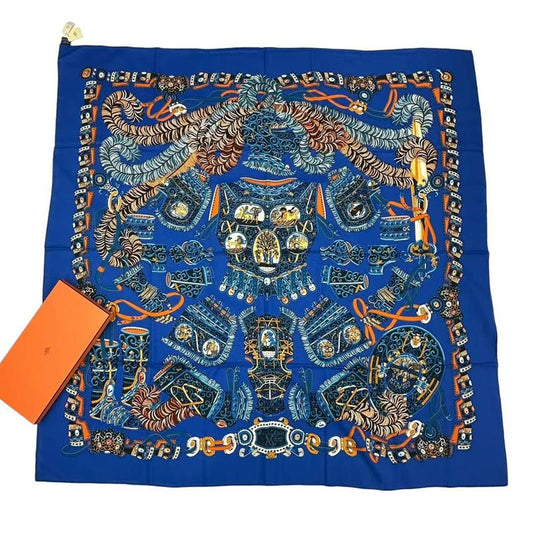 Hermes Scarf Carre 140 Cashmere Sous le Gide de Mars Navy