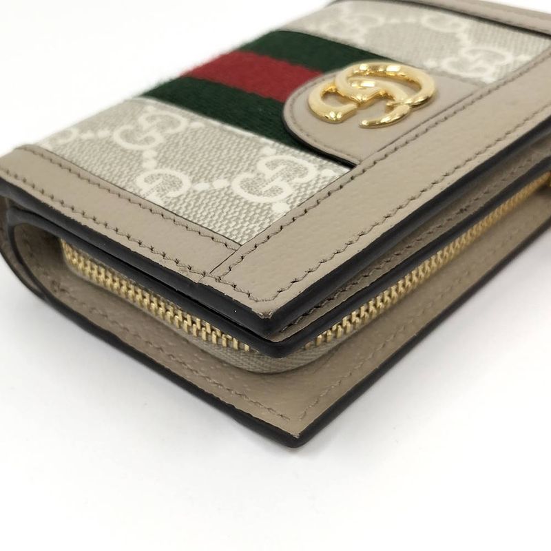 Gucci Bifold Wallet Ophidia GG Compact Supreme Leather Beige Brown