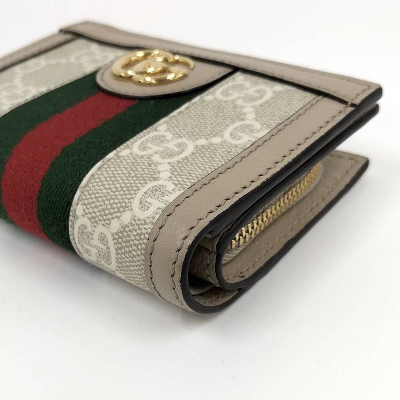 Gucci Bifold Wallet Ophidia GG Compact Supreme Leather Beige Brown
