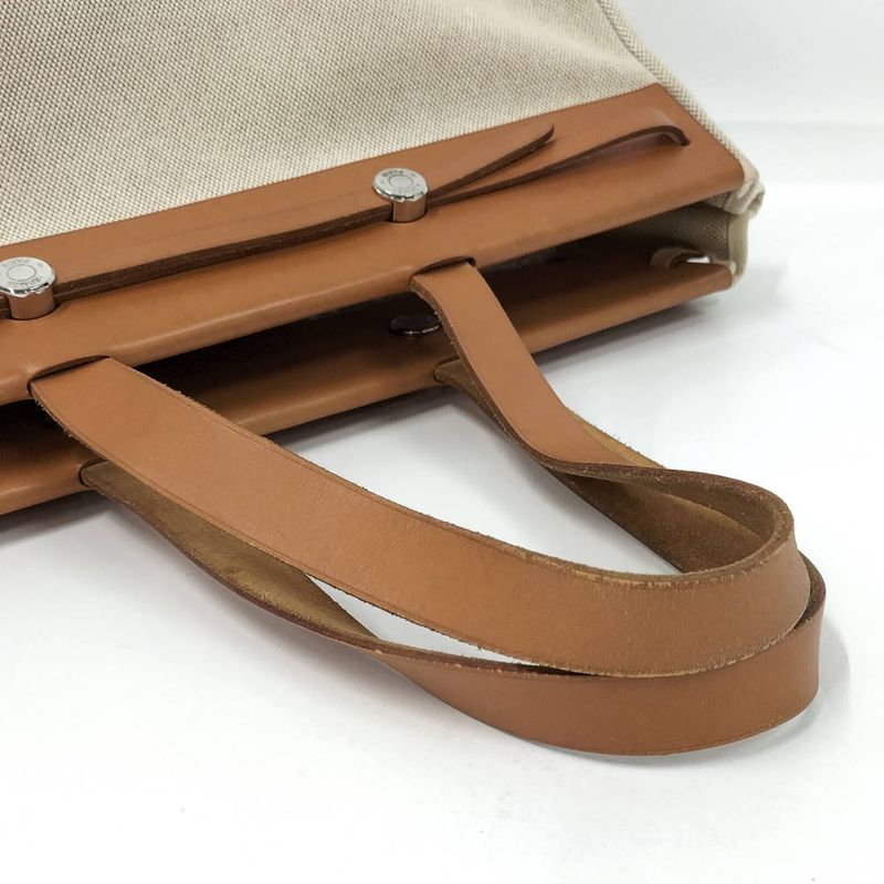 Hermes Herbag Cabas GM Leather Canvas Natural Handbag