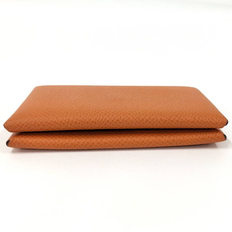 Hermes Calvi Verso Bifold Card Case Leather Orange