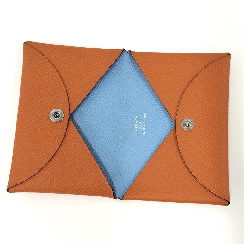 Hermes Calvi Verso Bifold Card Case Leather Orange