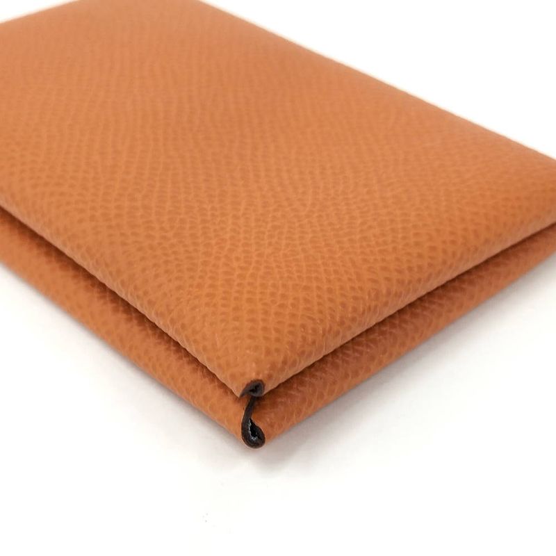 Hermes Calvi Verso Bifold Card Case Leather Orange