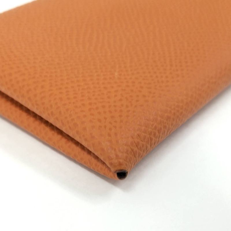 Hermes Calvi Verso Bifold Card Case Leather Orange