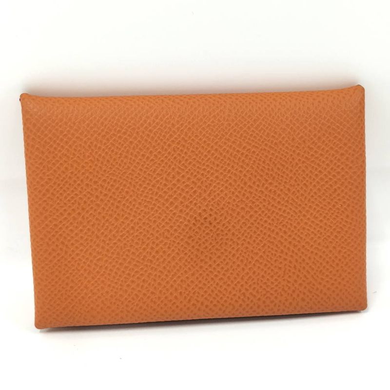 Hermes Calvi Verso Bifold Card Case Leather Orange