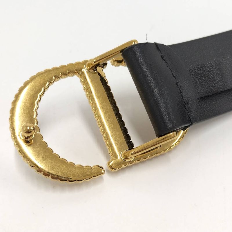 Dior Belt Logo Line Stone Leather Black List 75