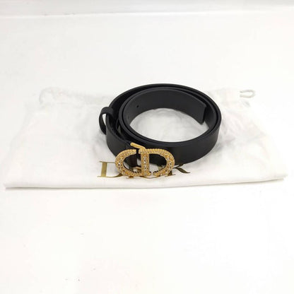 Dior Belt Logo Line Stone Leather Black List 75